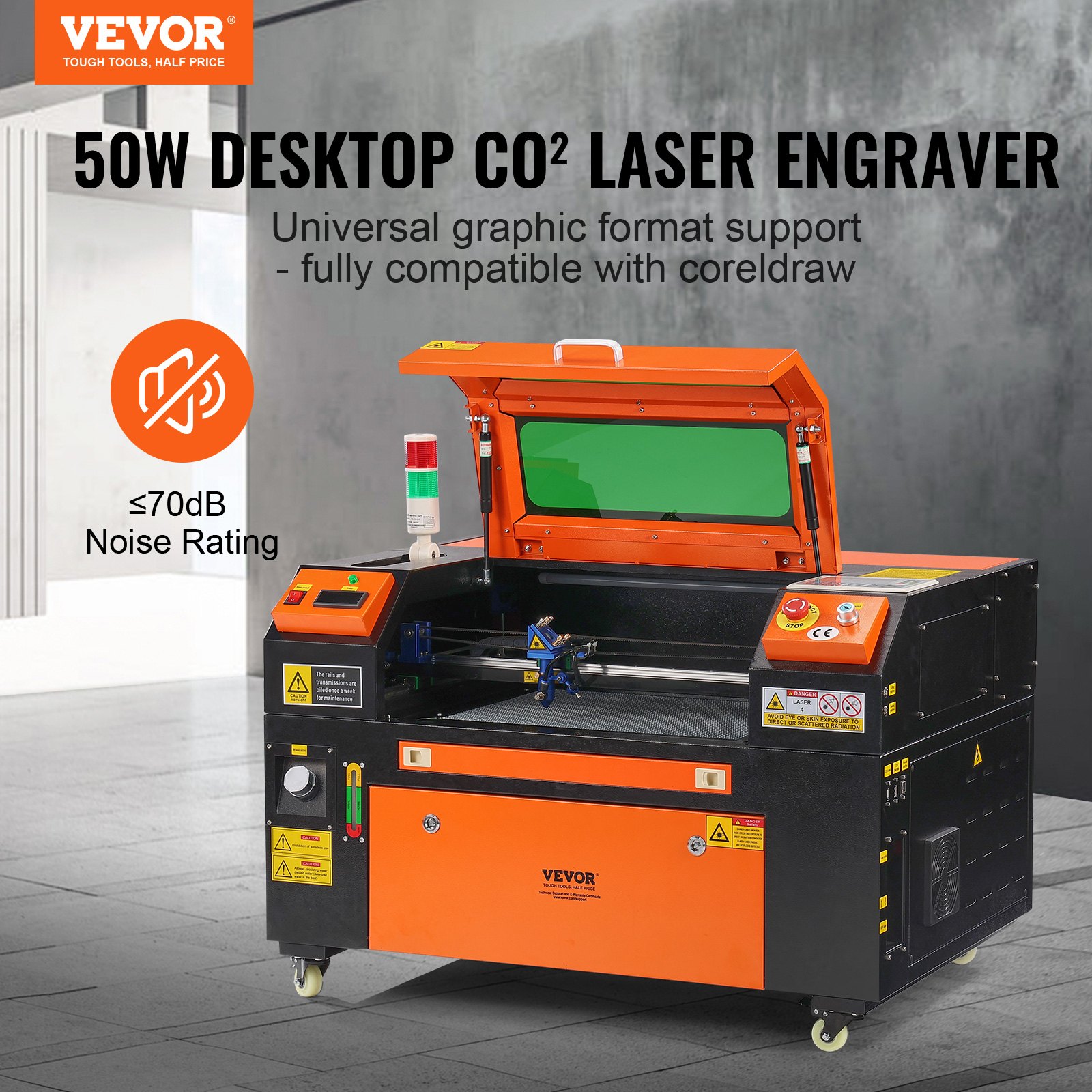 VEVOR 50 W CO2 lāzergravētājs ar 30 x 51 cm darba zonu un 500 mm/s griešanu