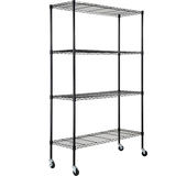 Uzglabāšanas plaukts uz riteņiem, 4 līmeņi, regulējams, 700 lbs, melns, 47.2" x 17.7" x 74"