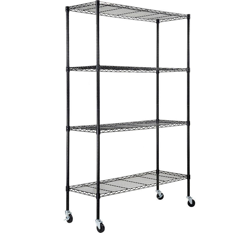 Uzglabāšanas plaukts uz riteņiem, 4 līmeņi, regulējams, 700 lbs, melns, 47.2" x 17.7" x 74"