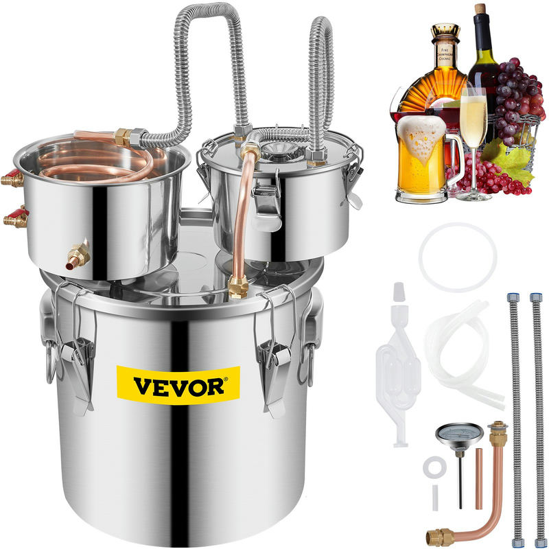VEVOR destilators 5 gal / 21 L no nerūsējošā tērauda ar vara cauruli un cirkulācijas sūkni