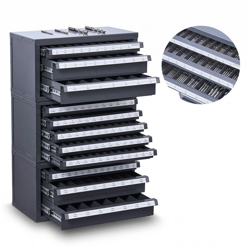 Drill Bit Dispenser Cabinet, 3 daļu komplekts ar 3 un 5 atvilktnēm, A–Z un #1–#60