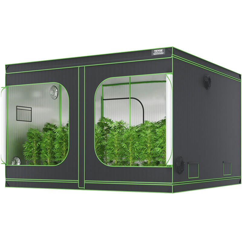 Grow tent 10x10, 120'' x 120'' x 80'', 600D Mylar hidroponikas audzēšanas telts ar novērošanas logu, instrumentu somu